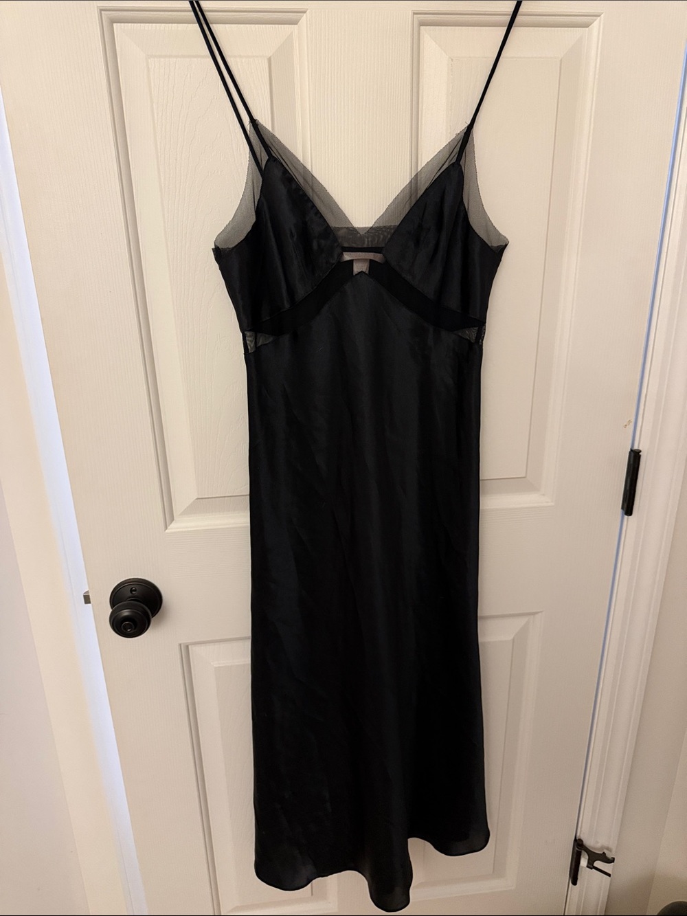 Victoria's Secret Black Satin Slip with Sheer Mesh